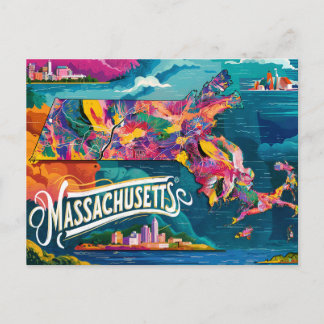 Vibrant Massachusetts Map Art Postcard