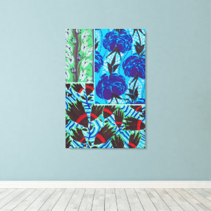Vibrant Maximalist Blue & Green Floral Art Canvas Print