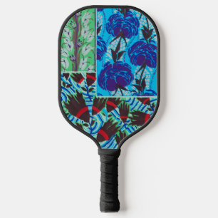 Vibrant Maximalist Blue & Green Floral Art Carbon Fiber Pickleball Paddle