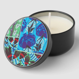 Vibrant Maximalist Blue & Green Floral Art Mini Candle Favors