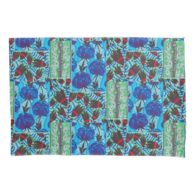 Vibrant Maximalist Blue & Green Floral Art Pillow Case (Front)