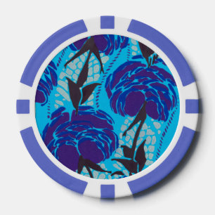 Vibrant Maximalist Blue & Green Floral Art Poker Chips