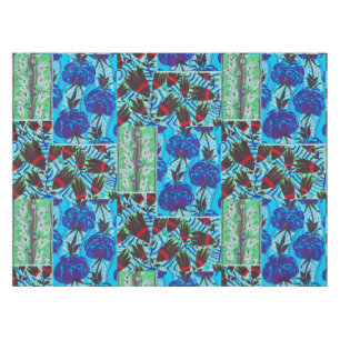 Vibrant Maximalist Blue & Green Floral Art Tablecloth