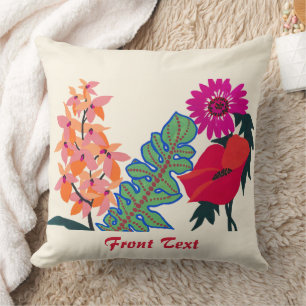Vibrant Maximalist Boho Floral Garden Art Throw Pillow
