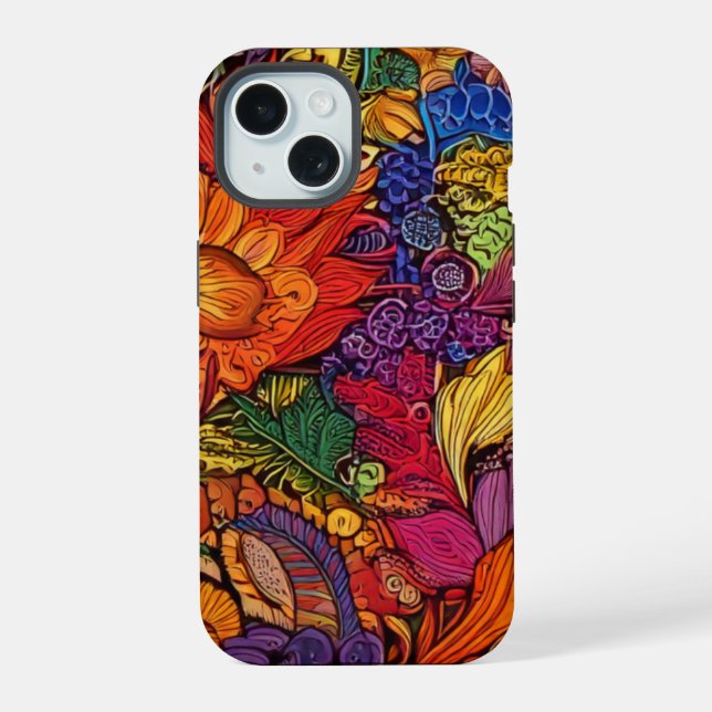Vibrant Maximalist Floral Pattern Iphone Case (Back)