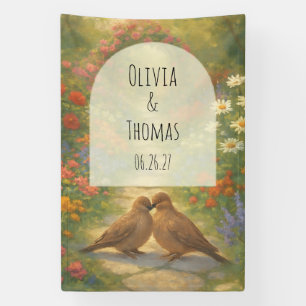 Vibrant Maximalist Garden Wedding Arch Lovebirds Banner