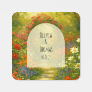 Vibrant Maximalist Garden Wedding QR Code Square Sticker