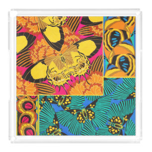 Vibrant Maximalist Pink & Teal Butterfly Art Acrylic Tray