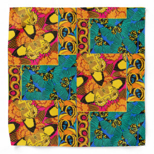 Vibrant Maximalist Pink & Teal Butterfly Art Bandana