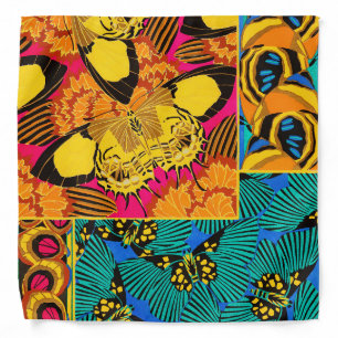 Vibrant Maximalist Pink & Teal Butterfly Art Bandana