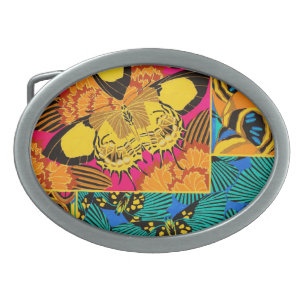 Vibrant Maximalist Pink & Teal Butterfly Art Belt Buckle