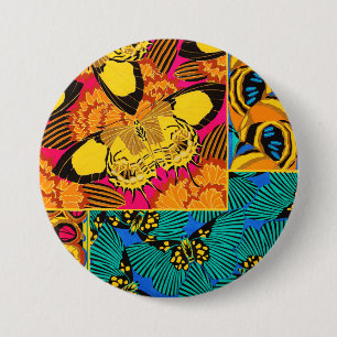 Vibrant Maximalist Pink & Teal Butterfly Art Button