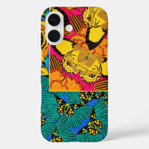 Vibrant Maximalist Pink & Teal Butterfly Art iPhone 16 Case