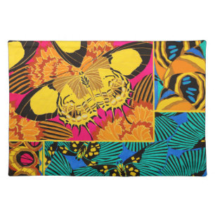 Vibrant Maximalist Pink & Teal Butterfly Art Cloth Placemat