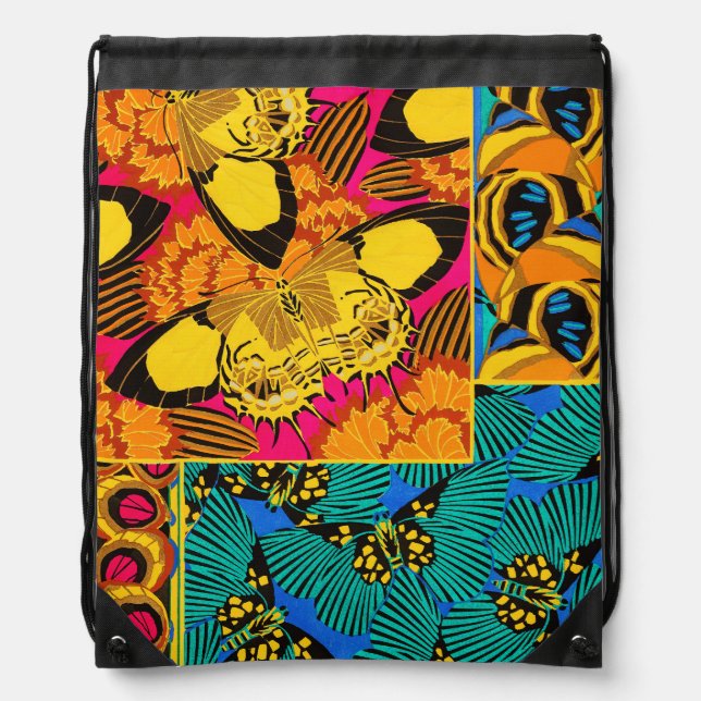 Vibrant Maximalist Pink & Teal Butterfly Art Drawstring Bag (Front)