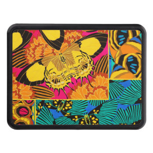 Vibrant Maximalist Pink & Teal Butterfly Art Hitch Cover