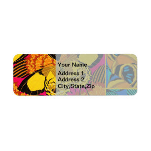 Vibrant Maximalist Pink & Teal Butterfly Art Label