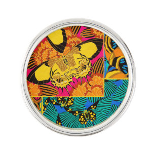 Vibrant Maximalist Pink & Teal Butterfly Art Lapel Pin