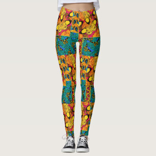 Vibrant Maximalist Pink & Teal Butterfly Art Leggings