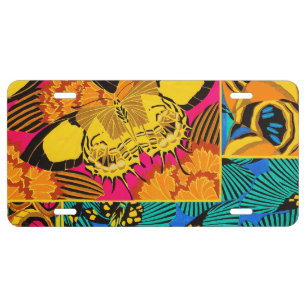 Vibrant Maximalist Pink & Teal Butterfly Art License Plate