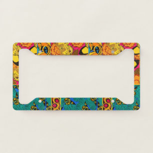 Vibrant Maximalist Pink & Teal Butterfly Art License Plate Frame