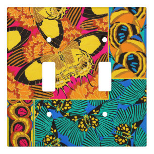 Vibrant Maximalist Pink & Teal Butterfly Art Light Switch Cover