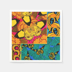 Vibrant Maximalist Pink & Teal Butterfly Art Napkins