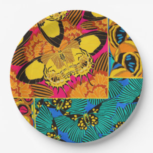 Vibrant Maximalist Pink & Teal Butterfly Art Paper Plates