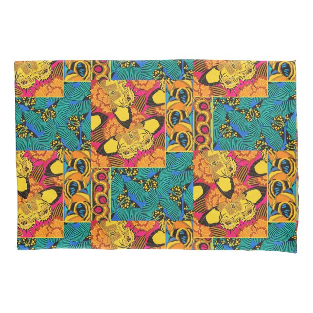Vibrant Maximalist Pink & Teal Butterfly Art Pillow Case (Front)