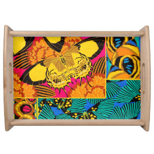 Vibrant Maximalist Pink & Teal Butterfly Art Serving Tray