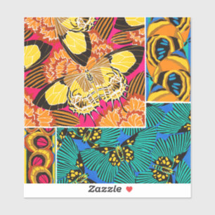 Vibrant Maximalist Pink & Teal Butterfly Art Sticker
