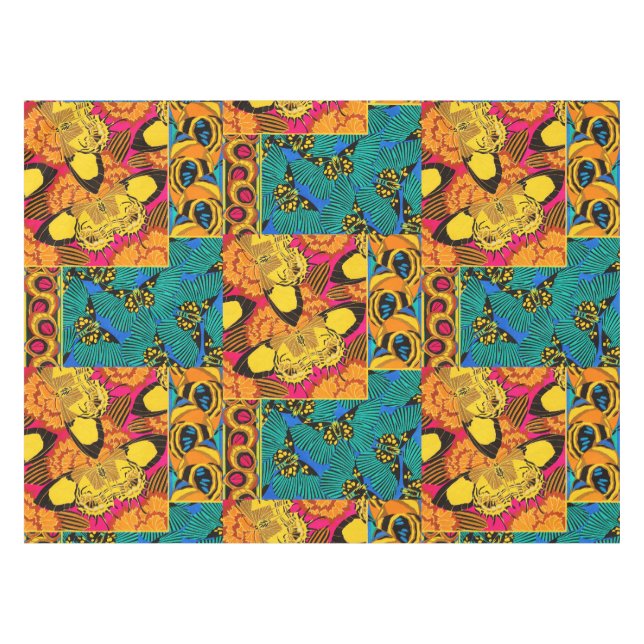 Vibrant Maximalist Pink & Teal Butterfly Art Tablecloth (Front (Horizontal))