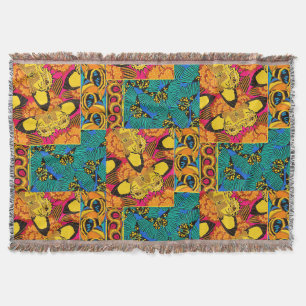 Vibrant Maximalist Pink & Teal Butterfly Art Throw Blanket