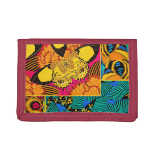 Vibrant Maximalist Pink & Teal Butterfly Art Trifold Wallet
