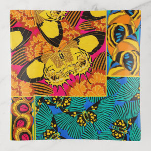 Vibrant Maximalist Pink & Teal Butterfly Art Trinket Tray
