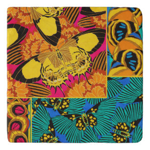 Vibrant Maximalist Pink & Teal Butterfly Art Trivet