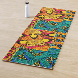 Vibrant Maximalist Pink & Teal Butterfly Art Yoga Mat