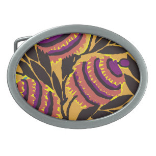 Vibrant Maximalist Purple & Teal Floral Print Belt Buckle