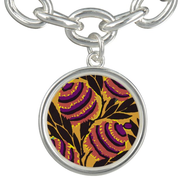 Vibrant Maximalist Purple & Teal Floral Print Bracelet (Design)