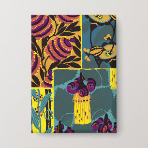 Vibrant Maximalist Purple & Teal Floral Print Button