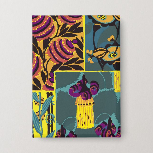 Vibrant Maximalist Purple & Teal Floral Print Button (Front)