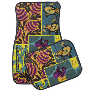 Vibrant Maximalist Purple & Teal Floral Print Car Floor Mat