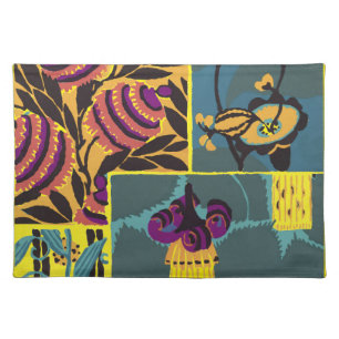 Vibrant Maximalist Purple & Teal Floral Print Cloth Placemat