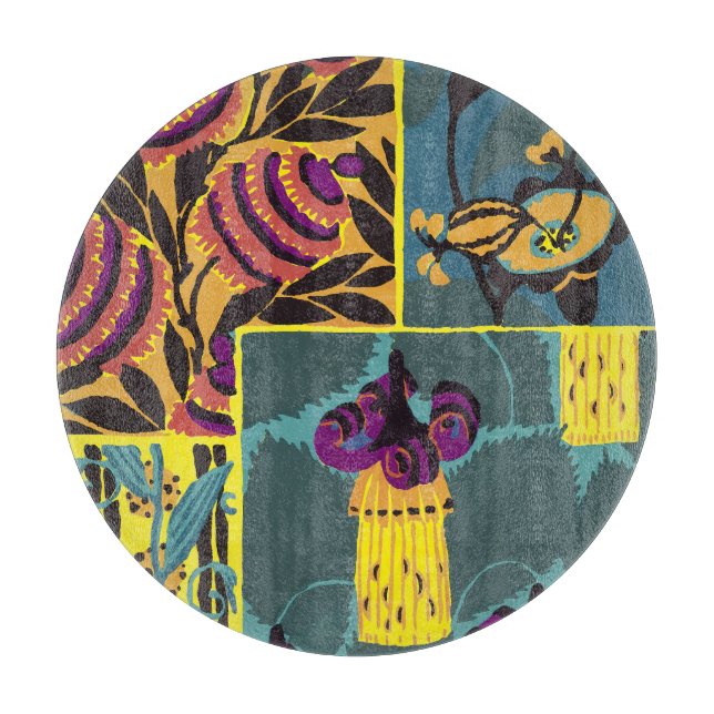 Vibrant Maximalist Purple & Teal Floral Print Cutting Board (Front)