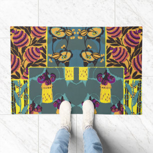 Vibrant Maximalist Purple & Teal Floral Print Doormat