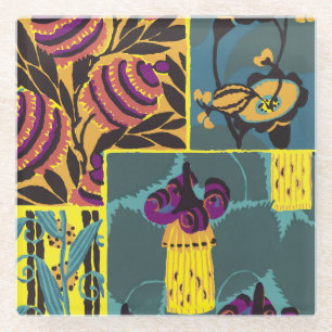 Vibrant Maximalist Purple & Teal Floral Print Glass Coaster