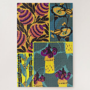 Vibrant Maximalist Purple & Teal Floral Print Jigsaw Puzzle