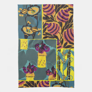 Vibrant Maximalist Purple & Teal Floral Print Kitchen Towel