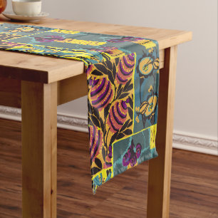 Vibrant Maximalist Purple & Teal Floral Print Long Table Runner