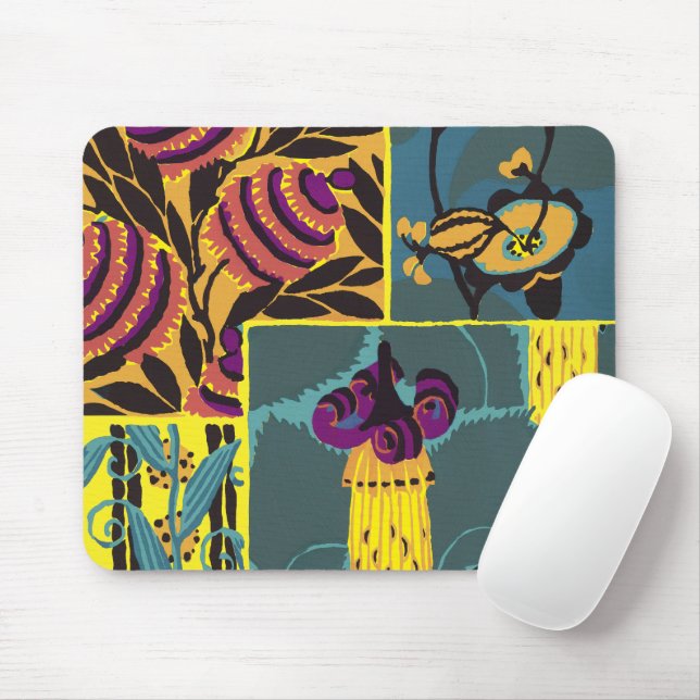 Vibrant Maximalist Purple & Teal Floral Print Mouse Pad (With Mouse)